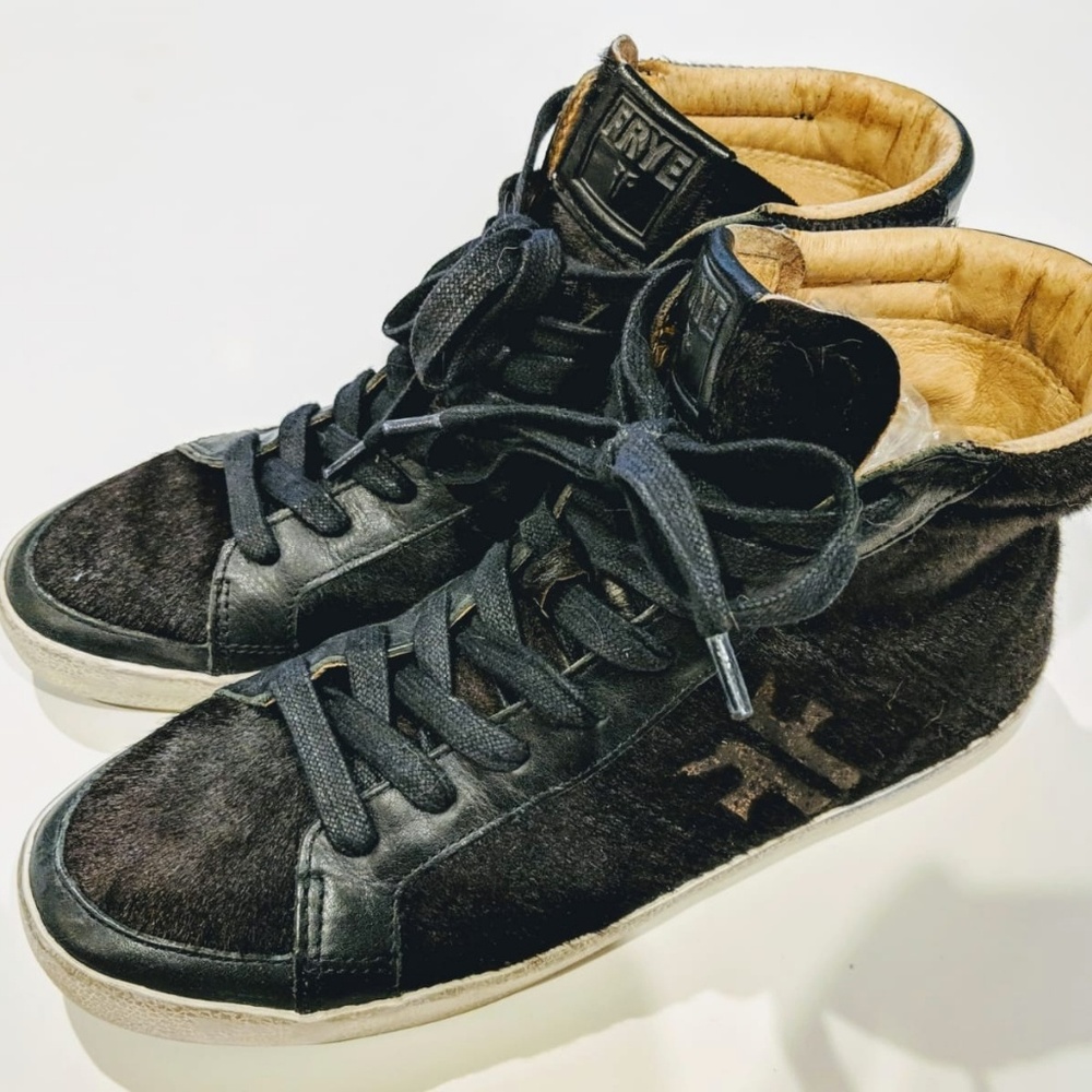 FRYE Dylan Calf Hair High Top Black Sneakers Size